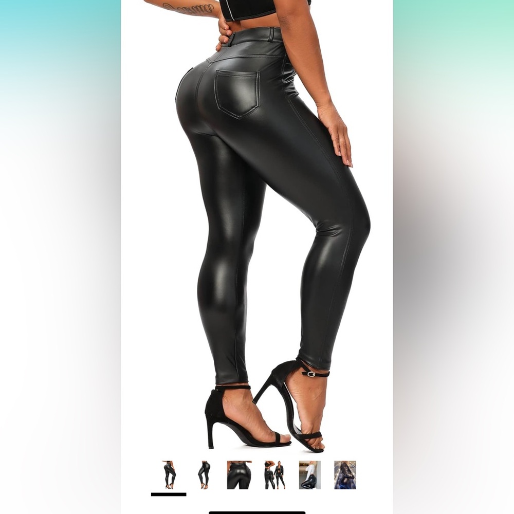 NWT Seasum black faux leather leggings xl